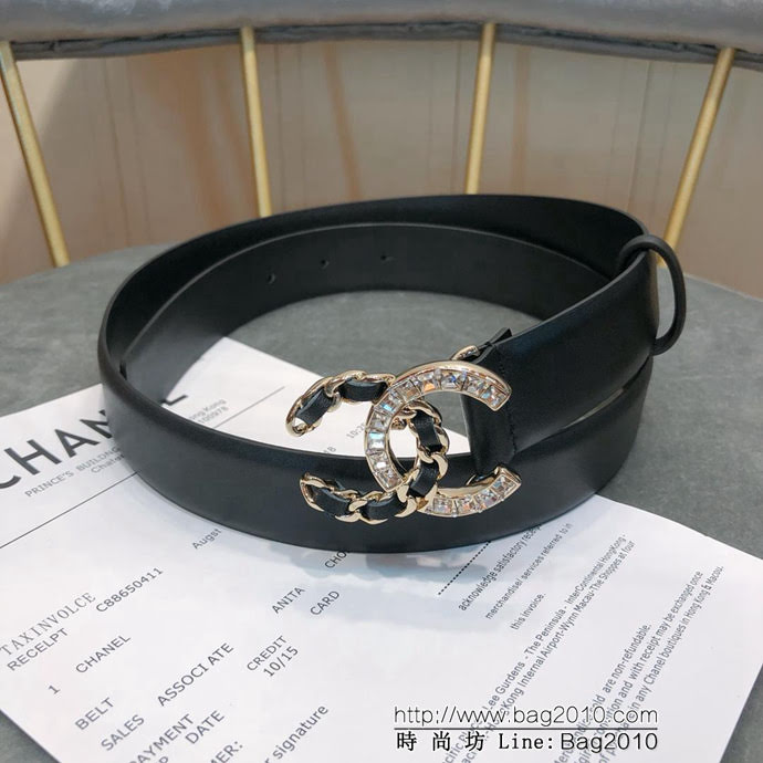 CHANEL香奈兒 18新款 淺金CC半編皮 半立體方鑽扣 zp同步光滑小牛皮 優雅皮帶  xfp1002